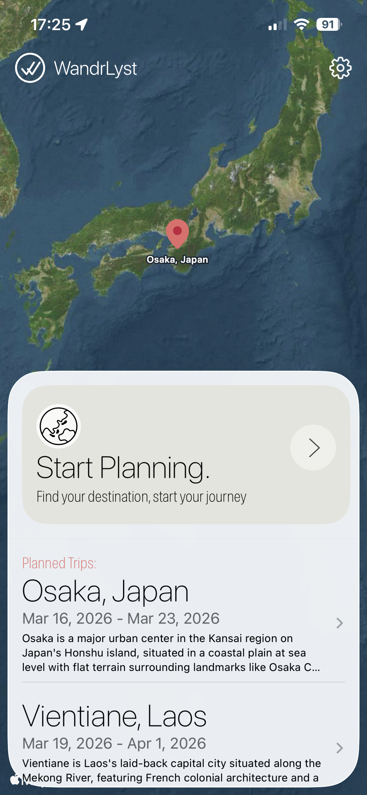 Itinerary builder on iPhone